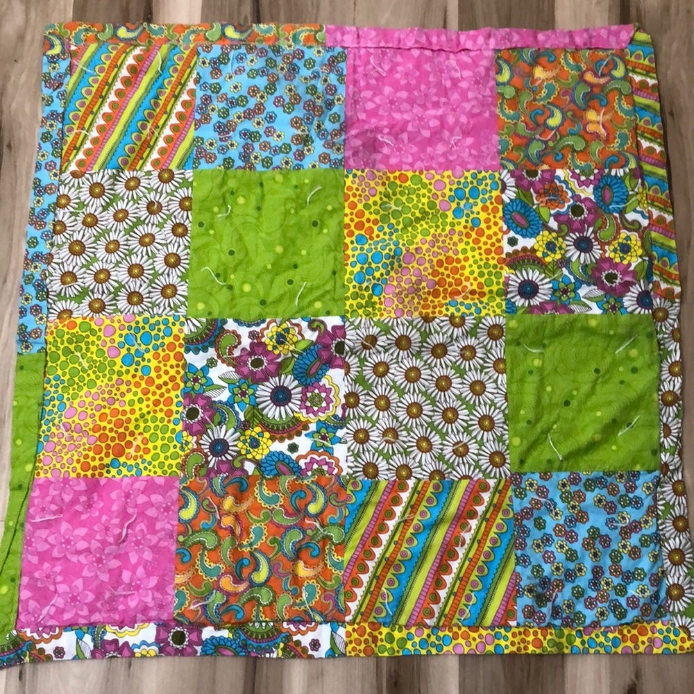 HANDCRAFTED QUILT 34” x 34” baby quit. Beautiful vibrant colors
